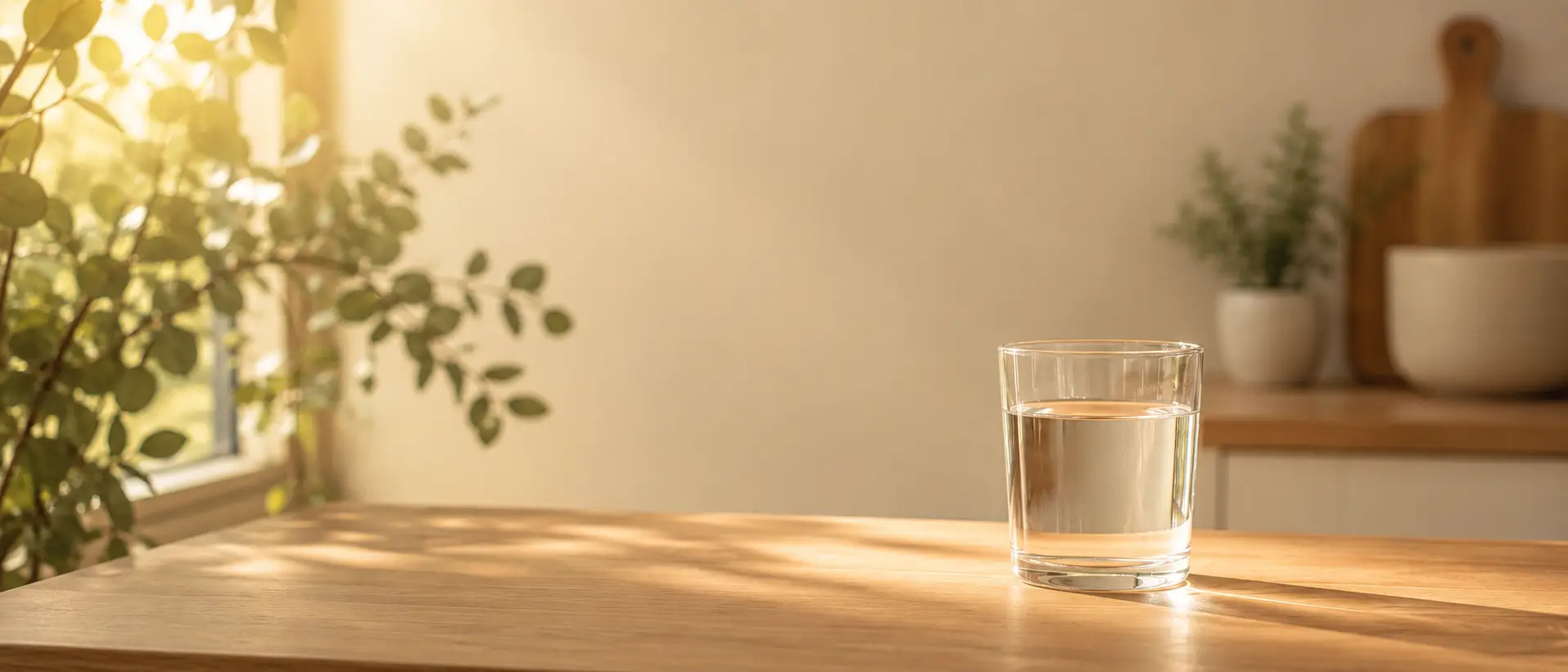 A glass of water in soft morning light